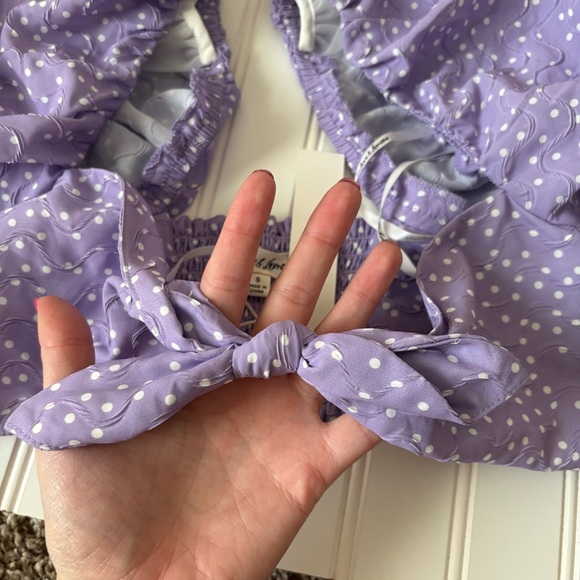 For Love & Lemons | Women's Chelsea Lavendar Polka Dot Tie Front Crop Top Size S - Picture 8 of 11